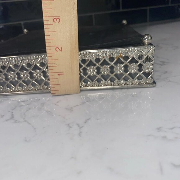Vtg Vanity Mirror Footed Perfume Tray Metal Hollywood Regency Style 8.5" Square - Picture 8 of 8